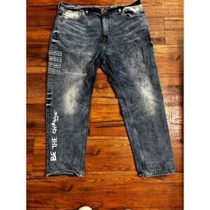 Sean John 42x32 Tapered Jeans Distressed Graphic Denim Be The Change Streetwear